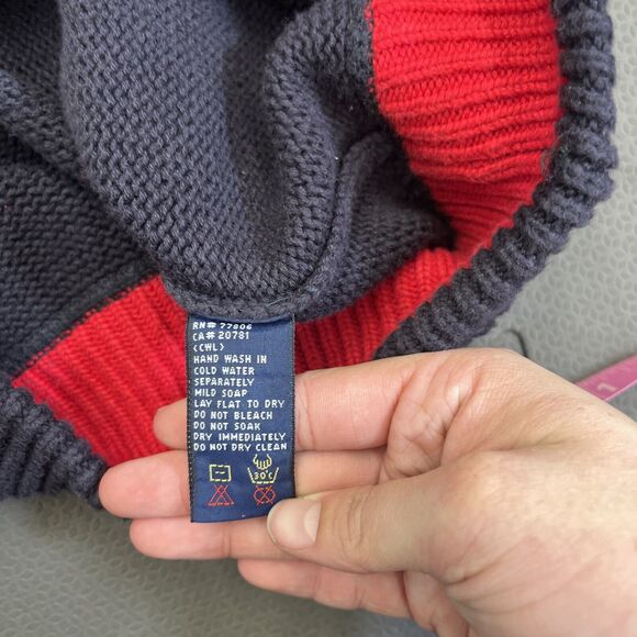 Tommy Hilfiger Vintage Navy Blue Rib Knit Pullover Sweater Mens Large Logo Chrty - Picture 12 of 15